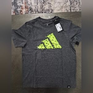 Adidas Kids Gray T-Shirt with Neon Green Logo